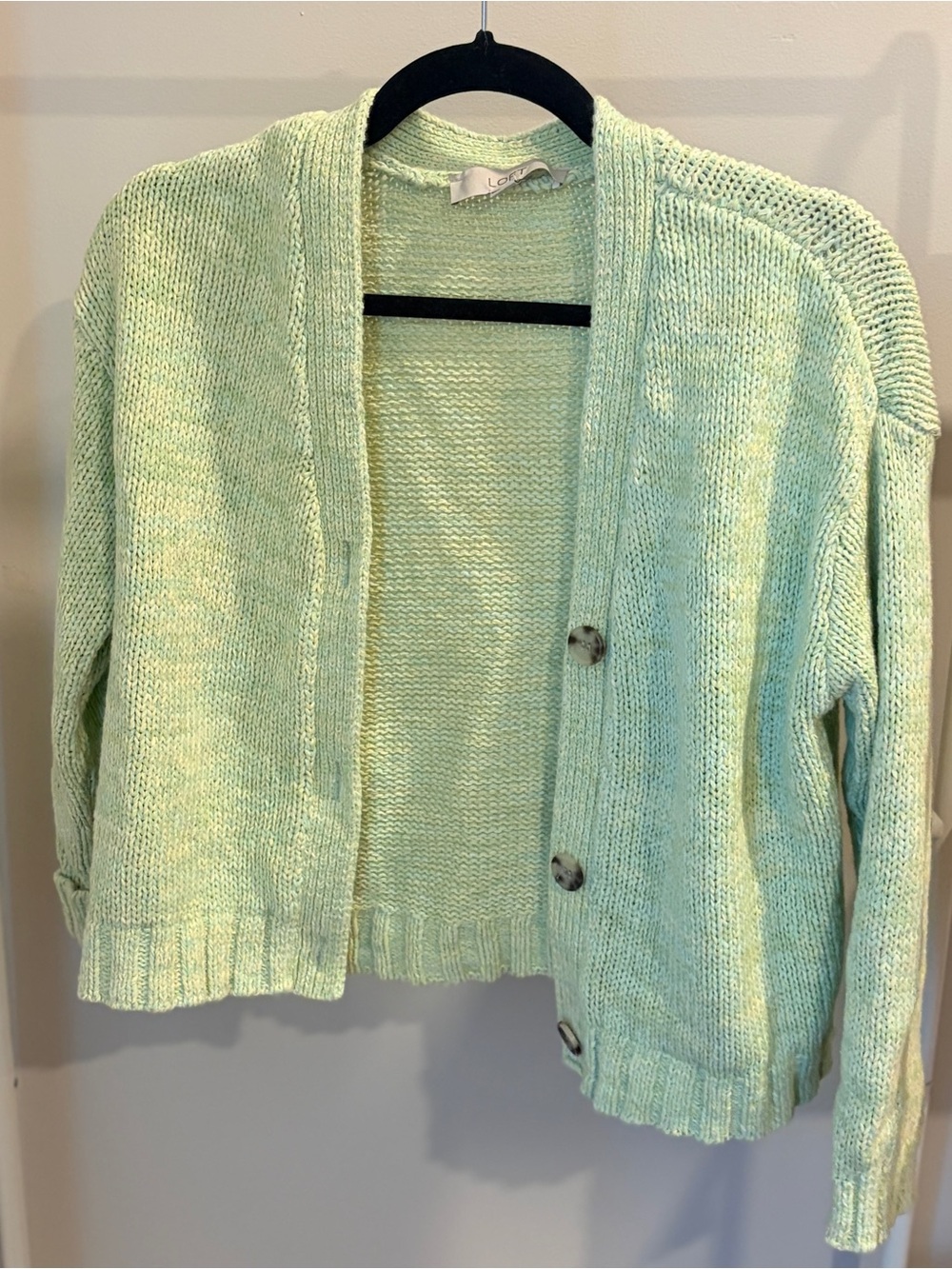 LOFT Mint Green Button-Front Open Cardigan